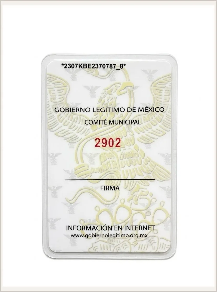 Reverso de la credencial histórica del Comité Municipal del Cambio Verdadero, número 2902
